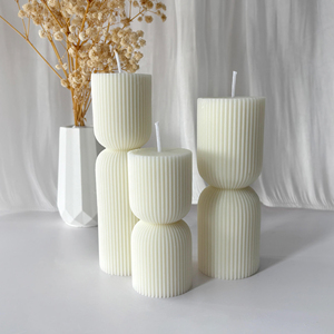 Bougies parfumées côtelées en forme de pilier, hautes et courtes, bougies d'aromathérapie en colonne 3D, décoration d'intérieur, accessoire photo, cadeau de festival - Product Image 4