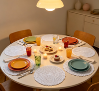 Set de table rond en papier tissé blanc classique, écologique, résistant à l'huile, 38 cm de diamètre, réutilisable, protection thermique pour la décoration de table