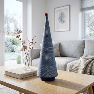 Décoration de Noël <span class=keywords><strong>bleu</strong></span> marine matelassée en forme de cône pour table, motif losanges indigo, cloche décorative de style côtier - Product Image 2
