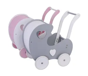 Houten Pastel Loopstoeltje Speelgoed Pop Kinderwagen Hot Koop Roze Houten Babypop Kinderwagen Wandelwagen