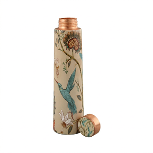 Copper Water <b>Bottle</b> With Floral Bird Design Portable Travel <b>Flask</b> Lids Included - Product Image 1