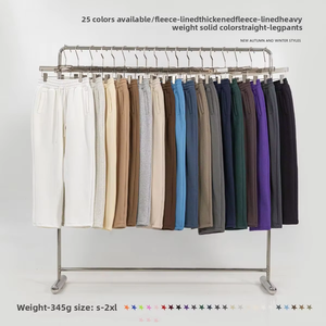 Joggers décontractés d'automne et d'hiver 345G pour hommes, pantalons de survêtement amples de couleur unie pour jeunes, pantalons droits épais doublés en polaire - Product Image 2