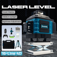 Niveau laser vert 4D 16 lignes Mamidw avec télécommande, affichage LED de la puissance et rotation à 360° °   Fonction d'auto-nivellement, pour batterie 18v