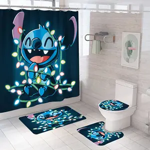 Ensemble de rideau de douche de dessin animé, ensembles de salle de bain 3D recyclés ensemble de rideau de douche 4 pièces/