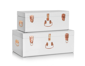 Hot Sell Nordic Coated White Set Of 2 Stackable Nested Metal Storage Trunk Box Organizer