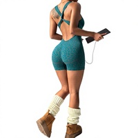 Body de sport sans manches pour femme, color block, dos croisé, effet push-up, séchage rapide, col en U, longueur intégrale, sans coutures
