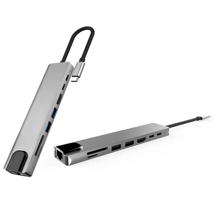 Ultra Slim 8 Ports USB-C-Adapter USB 3.0 Typ-C-Hub zu 4K HD Ml RJ45 USB-C HUB für MacBook Pro