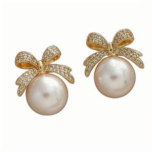 Accessoires de gros élégants: Boucles d'oreilles à nœud aiguille en argent avec diamant et perle pour femme - Product Image 2