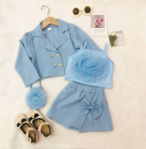 Abbigliamento per Bambine 4-7 Anni, Giacca a Maniche Lunghe, Gilet con Fiori 3D, Pantaloni, <span class=keywords><strong>Gonna</strong></span> con Borsa, Set 3 Pezzi, Outfit Popolare per Bambine - Product Image 3