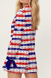 Independence Day <strong>Patriotic</strong> Red Blue Stripe Star Print Long Sleeve Shirt <strong>Shorts</strong> Two Piece Pajama Set Women - Product Image 6