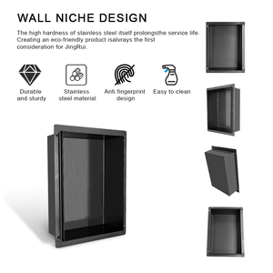 13.4 pouces noir mat brossé <span class=keywords><strong>niche</strong></span> de douche en acier inoxydable mural armoire carrelage insérer mur <span class=keywords><strong>niche</strong></span> salle de bain étagères de rangement - Product Image 5