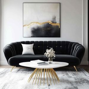 Sofá moderno de terciopelo con mechones de 3 plazas para sofás de salón en negro, para Hall Villa o apartamento - Product Image 1