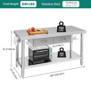 Mesa de Trabajo Comercial <span class=keywords><strong>Prometheus</strong></span> para Cocina, Acero Inoxidable, con Cajón, Certificación NSF, Antideslizante, Fabricación de Acero Resistente - Product Image 2