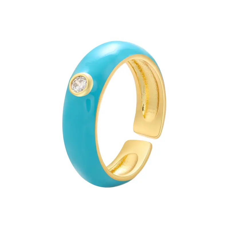 הגעה חדשה רב צבע אמייל טבעת פתוחה שרוול מיקרו פייב מעוקב זירקוניה שמן נוטף טבעת אצבע תכשיטים