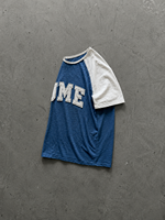 T-shirt pour homme personnalisé à blocs de couleur contrastés, manches raglan, délavage vintage, coupe oversize, en coton slub, avec broderie effet vieilli