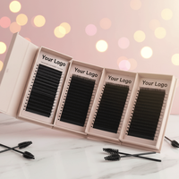 Extensions de cils personnalisées en gros, plateaux d'extensions de cils en soie douce de qualité supérieure, extensions de cils volume noir super mat en velours cachemire