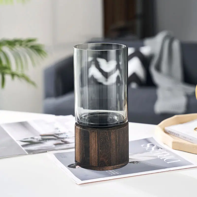 Modern Home Decor Wooden Vase With Glass Tube High Quality Modern