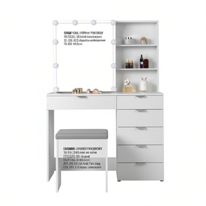 Set Toeletta Bianco FCH con Armadietto a Specchio, 6 Cassetti, 2 Ripiani, Specchio Illuminato, Design Moderno, Arredamento Camera da Letto - Product Image 1