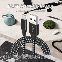 Kabel Pengisian Daya USB 2.0 Micro USB 3ft 6ft Anyaman Nilon Hitam, Pengisian Cepat PVC untuk Jam Tangan Pintar, Jalinan Logam Paduan Aluminium
