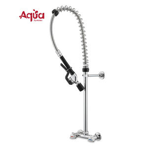 Commercial Wall <b>Mounted</b> Kitchen Faucet Dual Handle Brass Spring Sprayer Pull Out <b>Spray</b> Restaurant Sink Fixture - Product Image 1