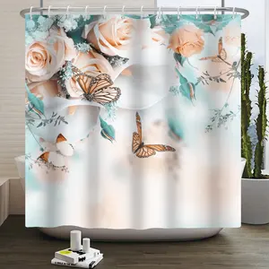 Farfalla fiore <span class=keywords><strong>tenda</strong></span> da doccia fiori fiori fiori fiori pianta farfalla natura sognante impermeabile <span class=keywords><strong>tenda</strong></span> da doccia per il bagno decorazioni per la casa - Product Image 4