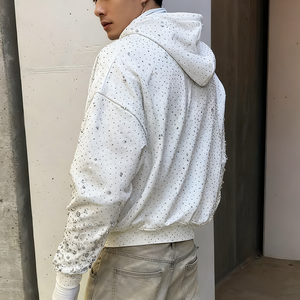 Nhà Sản Xuất Tùy Chỉnh Phong Cách Đường Phố Nặng Trọng Lượng Thiết Kế Sang Trọng Bông Kim Cương Rhinestone Zip up Áo Cho Nam Giới - Product Image 2