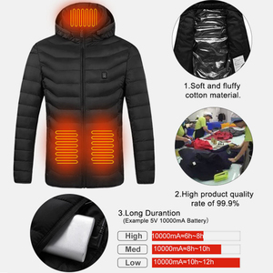 Áo khoác giữ nhiệt thông minh, nhẹ, có sưởi điện, size lớn, unisex, dành cho nam và nữ, mùa đông, 9 vùng sưởi - Product Image 4