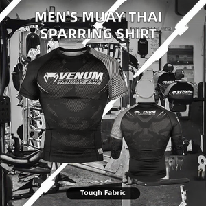 เสื้อมวยไทยชาย สำหรับฝึกซ้อม มวยสากล ใส่ลำลองในฤดูร้อน ชุดออกกำลังกาย คอตั้ง ลายพิมพ์ เสื้อยืดกีฬาวิ่ง - Product Image 2