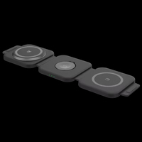 Stasiun Pengisian Daya Nirkabel Magnetik Cepat 3-in-1 Lipat Terbaru 2026 15W Bahan PC untuk iPhone & Mikrofon