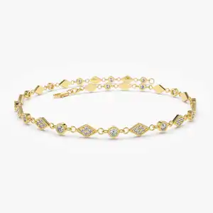 Vlove Echt Gouden Armband 9K 10K 14K 18K Art Deco Diamant Milgrain Armband Custom Sieraden