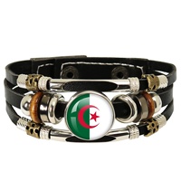 Bracelet commémoratif tressé à la main en cuir avec drapeaux nationaux de 48 pays (Chine, Royaume-Uni, États-Unis) pour les fans, idéal pour les voyages - Édition 2026