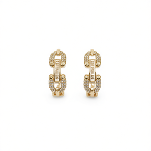 Pendientes Rihanna Huggie, Oro de 18K, Cristal, Diseño de Candado con Pedrería, Joyería de Lujo para Uso Diario para Mujer - Product Image 1