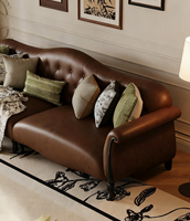 Ensemble de canapés en cuir et bois massif de style américain, quatre places, design minimaliste pour hôtels, villas et salons, garnissage en éponge, petit modèle