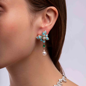 طقم الفراشة الفيروزي الجديد من ليكسين | مطلي بالذهب ومرصع بالزركون الرومانسي، أقراط وقلادة للحفلات والخطوبات والذكريات - Product Image 2