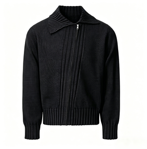Servizio OEM Cardigan da <span class=keywords><strong>Uomo</strong></span> con Colletto a Costine e Zip Frontale in Tessuto Testurizzato Spandex/Cotone Vestibilità Slim Anti-restringimento Anti-pilling - Product Image 3