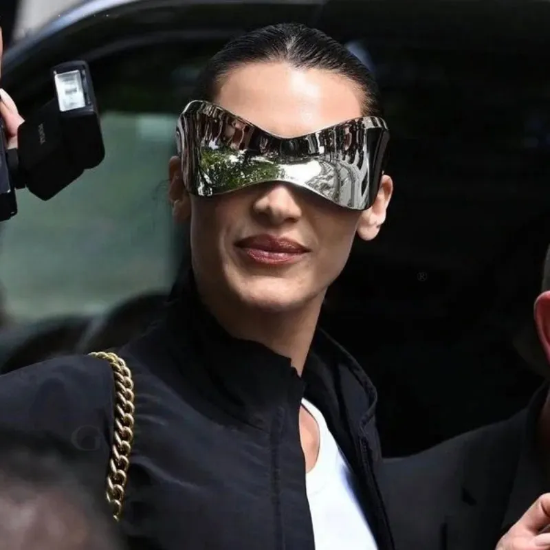 Oversize Punk Y2K nuove donne uomo Sport occhiali argento futuristico occhiali da sole occhiali da vista femminili senza montatura occhiali da sole De Sol Oculos