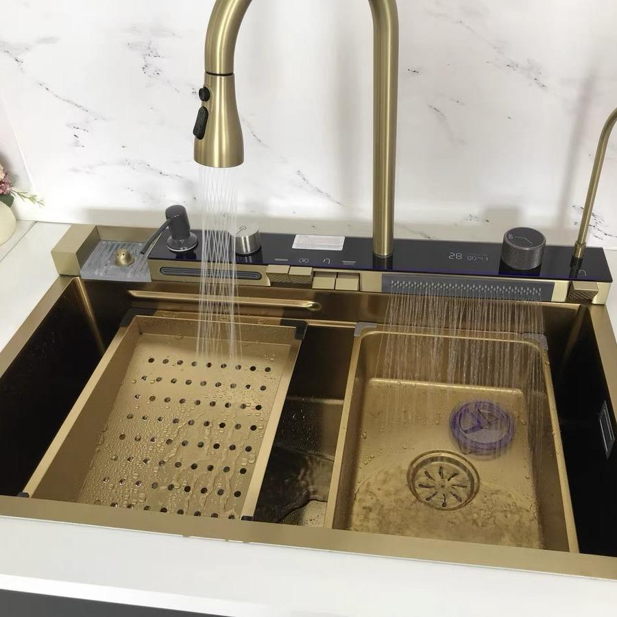 Modern Waterfall Kitchen Sink, Kitchen Dishwasher with Smart Faucet Digital Display and Smart Faucet with Multiple Water Outlets · image 5