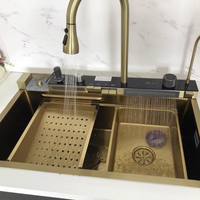 Évier de cuisine à cascade moderne, lave-vaisselle de cuisine avec robinet intelligent à affichage numérique et robinet intelligent avec plusieurs sorties d'eau