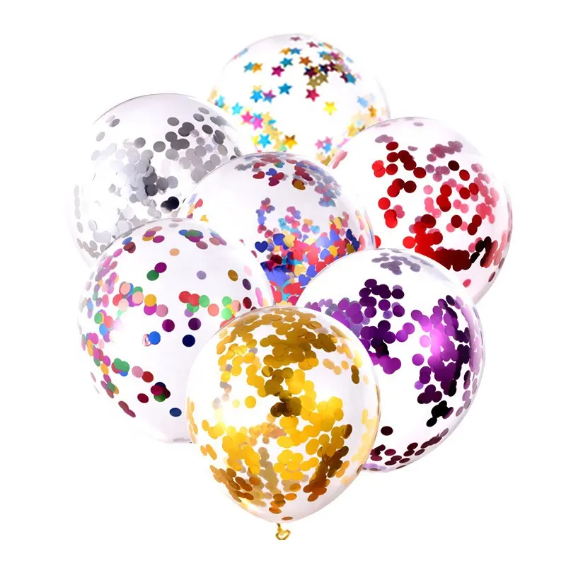 Balon konfeti 12 inci (100 buah/tas) balon lateks Paillette hati bintang bulat transparan
