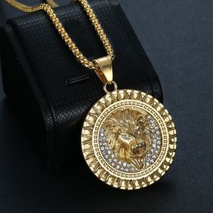yunnique Lion Head Pendant Necklace Stainless Steel Gold Silver Rhinestone Animal Zodiac Unisex Party Jewelry - Product Image 4