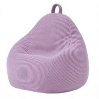 Canapé pouf moderne en velours côtelé violet lilas, forme goutte d'eau avec poignée supérieure, doux et confortable pour le salon