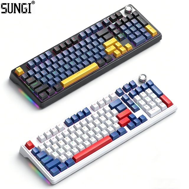Wireless Mechanical Keyboard with Knob Tri-Mode BT/USB-C/2.4GHz Hot Swappable Switch Gasket Structure RGB Backlit Game Keyboard