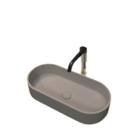 Lavabo de salle de bain rectangulaire moderne en béton gris fait à la main, lavabo ovale avec comptoir de toilette, lavabo en béton coulé