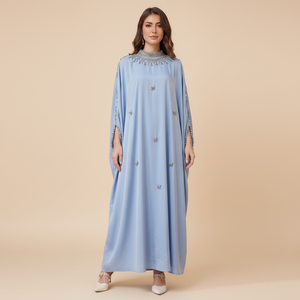Abito Jalabiya Vintage con Stampa Pavone e Diamanti, Abaya Larga per Donne Musulmane, Collo a V, Lungo Kaftan Islamico Tradizionale - Product Image 1