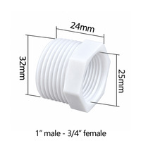 Raccord réducteur fileté mâle-femelle en plastique 1 pouce 3/4 pouce 1/2 pouce pour tuyauterie de plomberie