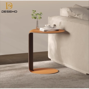 Mesa auxiliar de cuero de sillín naranja minimalista de gama alta italiana, mesa de centro pequeña en forma de <span class=keywords><strong>C</strong></span> para sala de estar, sofá, luz, Metal de lujo - Product Image 3