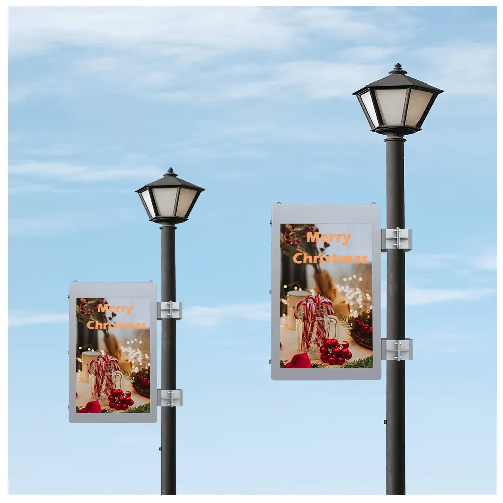 32/43 inch outdoor Air-cool 2000nits ip55 street light pole advertising led/lcd screen street lamp post display digital signage