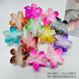 Fermaglio per capelli Frangipani bicolore laser da 8 cm per donne e ragazze - Product Image 3