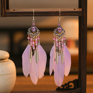 レトロダイヤモンドフェザードロップイヤリング エスニックスタイル 合金メッキ カジュアル卸売 クリエイティブエスニックジュエリー - Product Image 4
