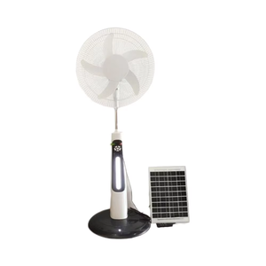 Ventilador oscilante de 16 pulgadas con 5 aspas de plástico, malla metálica, funciona con energía solar y batería, con motor sin escobillas y control remoto. - Product Image 1
